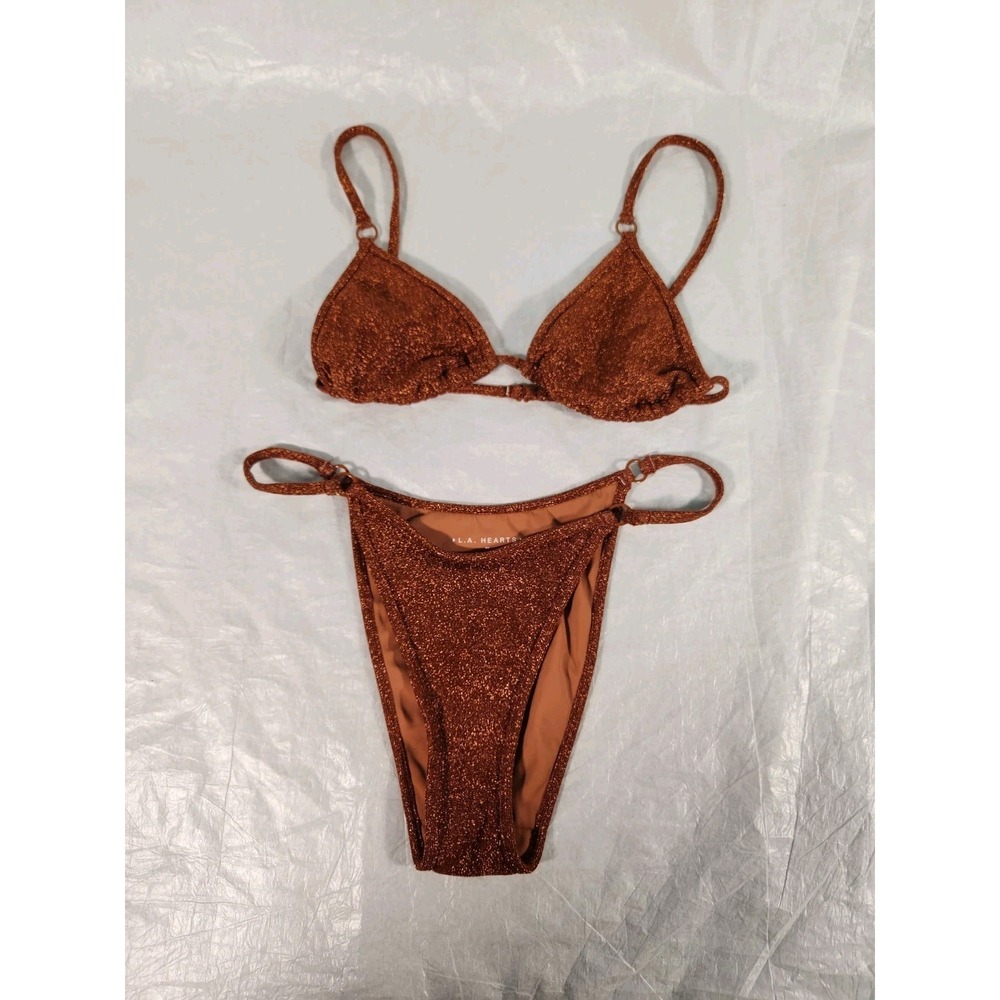 LA Hearts bikini swimsuit XS Pacsun Brown Sparkle Bathing Suit Swim Beach String